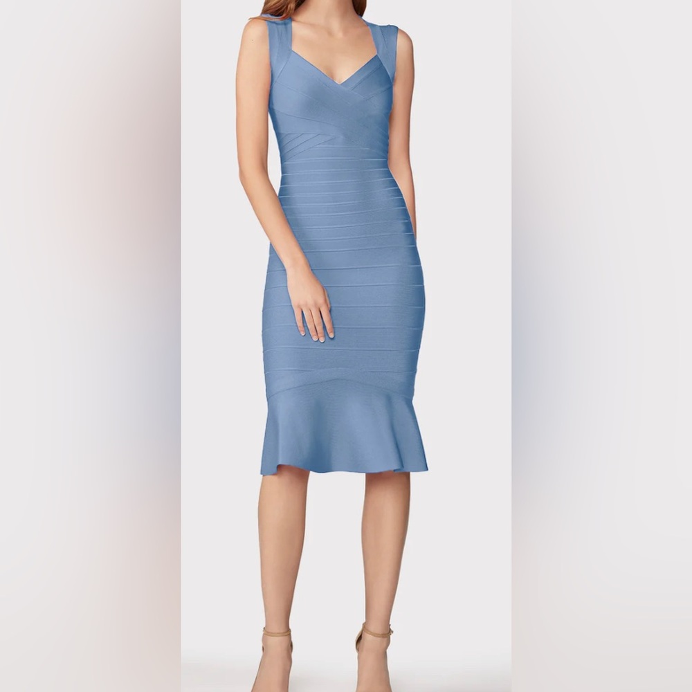 Herve Leger Sweetheart Neck Salmon-Color Mermaid Style Bandage Dress XXS - Picture 14 of 14